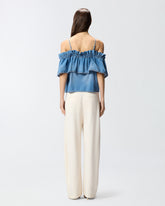 Denim top with ruffle and open shoulders -  | Pinko
