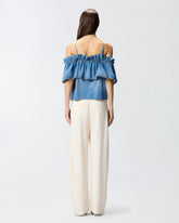 Denim top with ruffle and open shoulders -  | Pinko