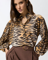 Cotton and silk blouse with animal print -  | Pinko