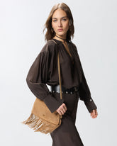 Kleine Umhängetasche Mini One, Two, Three Bag aus Veloursleder mit Fransen -  | Pinko