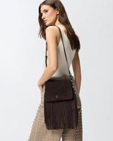 One, Two, Three Bag small crossbody bag in suede with fringes -  | Pinko