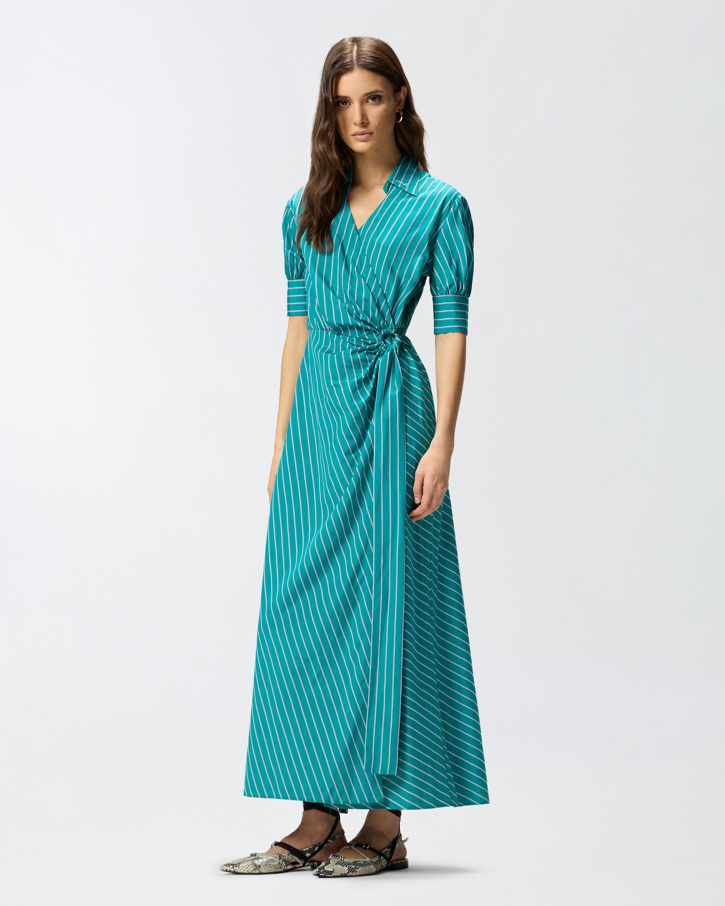 Long wrap dress with striped pattern | Pinko