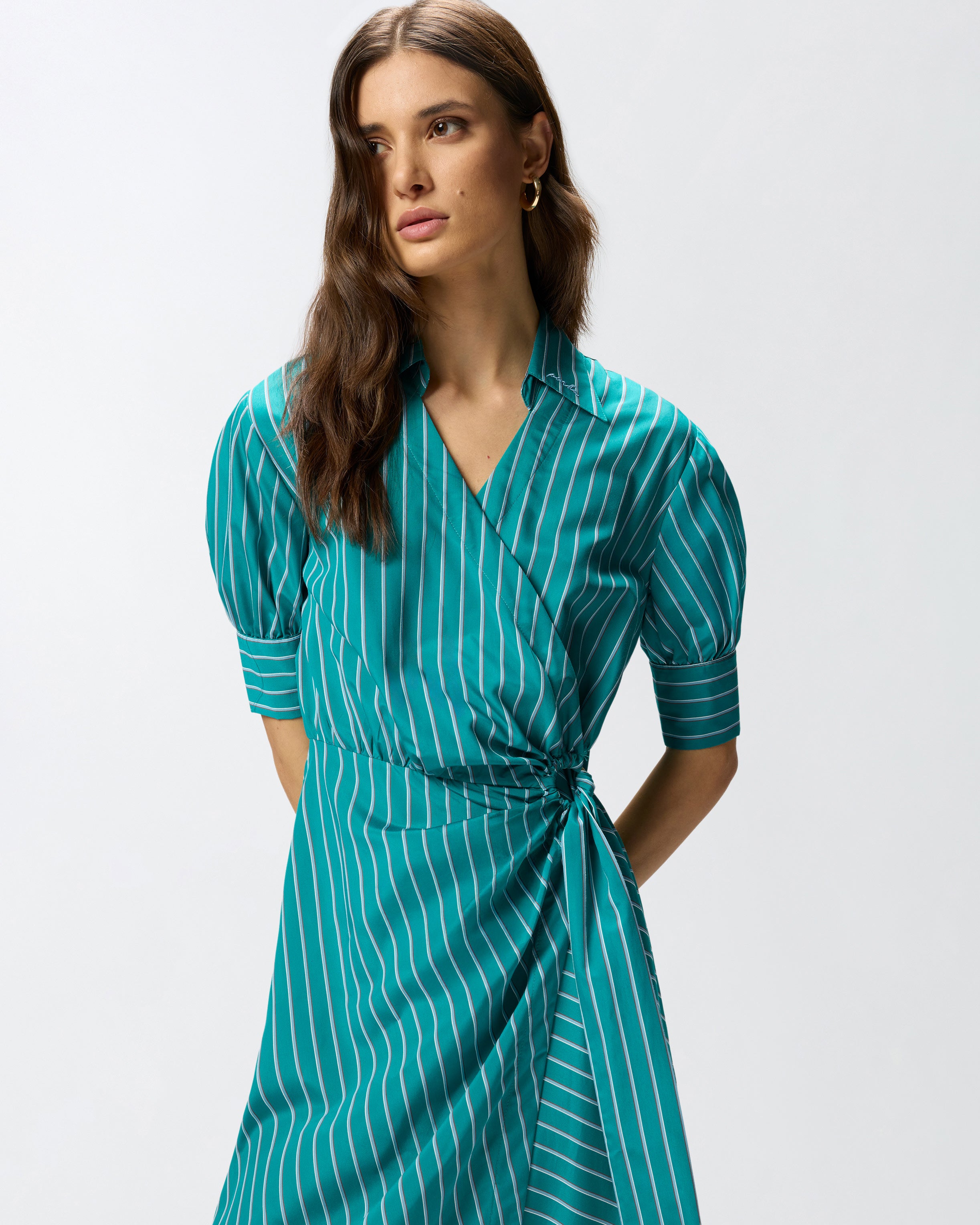 Long wrap dress with striped pattern | Pinko