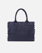 Medium Beach shopping tote in canvas with logo and fraying -  | Pinko