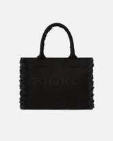 Medium Beach shopping tote in canvas with logo and fraying -  | Pinko