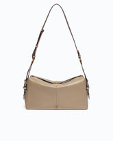 Mittelgroße Schultertasche Keeper Bag aus New Biker Leder - Beige | Pinko