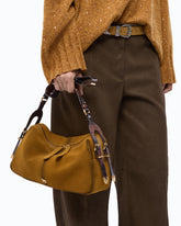 Keeper Bag medium shoulder bag in spray-effect suede - Multicolor Brown-Black | Pinko