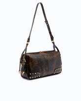 Keeper Bag medium shoulder bag in cloud leather with patches and studs - Dark Red | Pinko