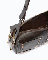 Keeper Bag medium shoulder bag in cloud leather with patches and studs - Dark Red | Pinko