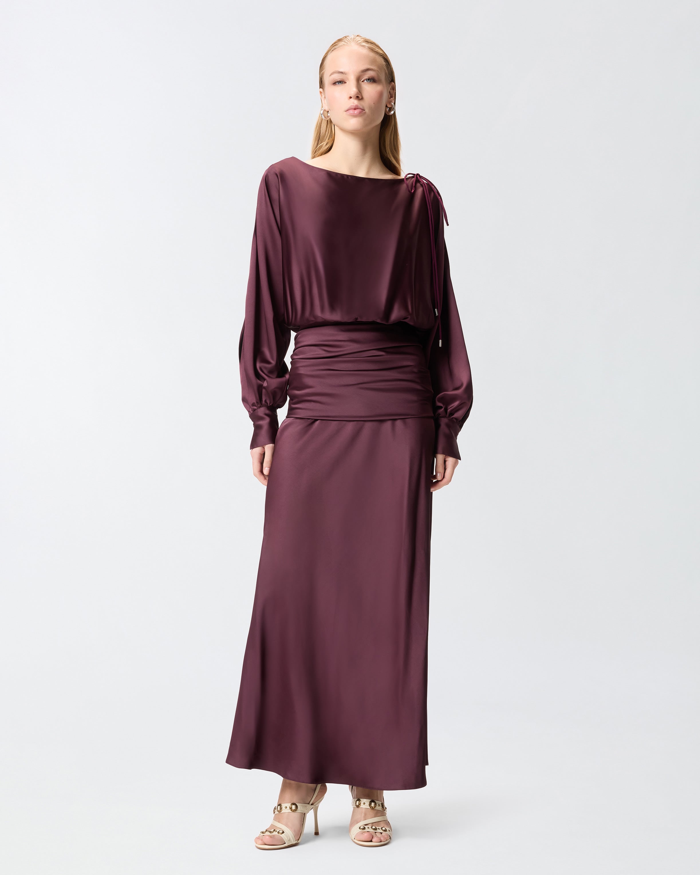 Pinko - Long satin dress with draping
