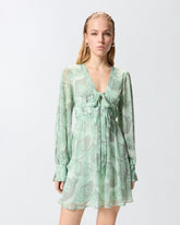 Mini dress with rose print and bow -  | Pinko