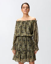 Off-the-shoulder mini dress with cashmere print -  | Pinko