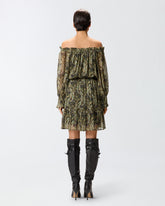 Off-the-shoulder mini dress with cashmere print -  | Pinko