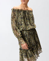 Off-the-shoulder mini dress with cashmere print -  | Pinko