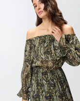 Langes, schulterfreies Kleid mit Kaschmir-Print -  | Pinko