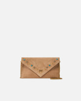 Small clutch bag in suede with studs and shoulder strap -  | Pinko