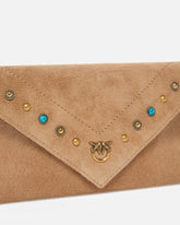 Small clutch bag in suede with studs and shoulder strap -  | Pinko