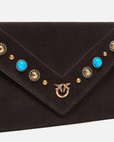 Small clutch bag in suede with studs and shoulder strap -  | Pinko