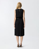 Sleeveless midi dress in floral jacquard with belt -  | Pinko