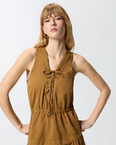 Long cotton dress with flounce and ribbons -  | Pinko