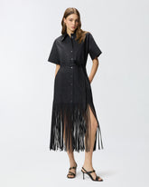 Long shirt dress with fringing and metallic details -  | Pinko