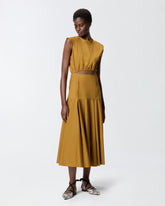 Sleeveless midi dress with pleats and cut-out -  | Pinko