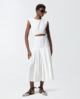 Sleeveless midi dress with pleats and cut-out -  | Pinko