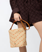 Bucket Mini crossbody bag in raffia with chevron motif -  | Pinko