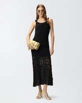 Crochet-effect midi dress with appliqué flowers -  | Pinko
