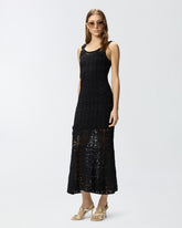 Crochet-effect midi dress with appliqué flowers -  | Pinko