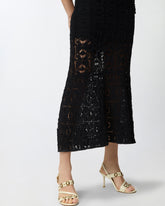 Crochet-effect midi dress with appliqué flowers -  | Pinko