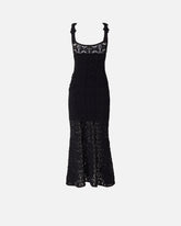 Crochet-effect midi dress with appliqué flowers -  | Pinko