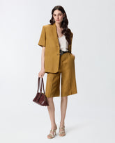 Linen Bermuda shorts with pressed pleat detail -  | Pinko