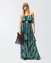Long muslin dress with brushed striped print -  | Pinko