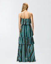 Long muslin dress with brushed striped print -  | Pinko