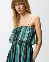 Long muslin dress with brushed striped print -  | Pinko