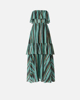 Long muslin dress with brushed striped print -  | Pinko