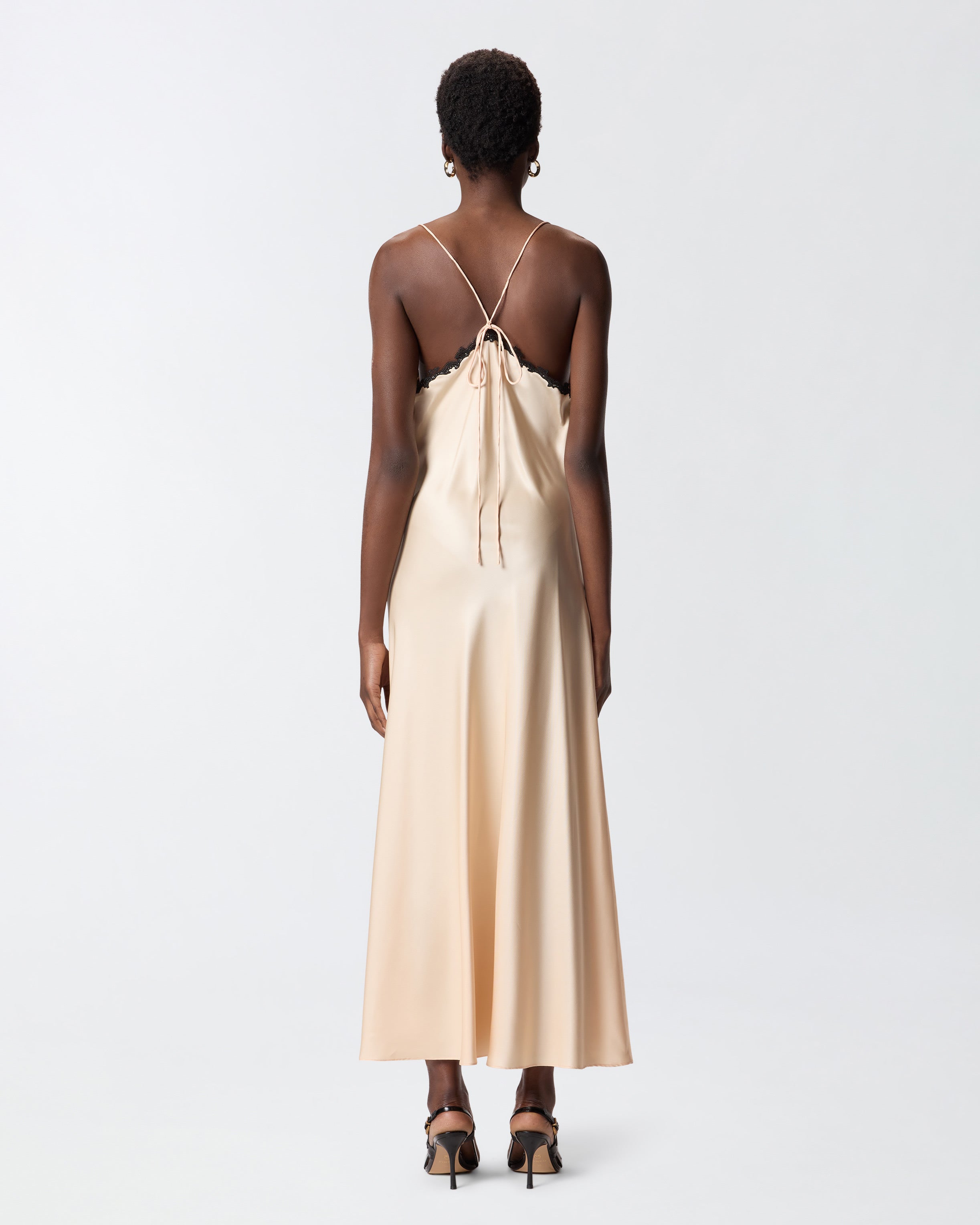 pinko slip dress PINKO Satin Midi Slip Dress-Black Small Size