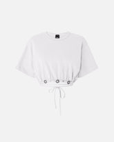 Cropped T-shirt with lace and Texan details -  | Pinko