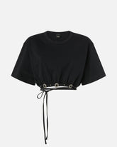 Cropped T-shirt with lace and Texan details -  | Pinko