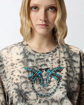 Cropped T-shirt with snake print and Love Birds -  | Pinko