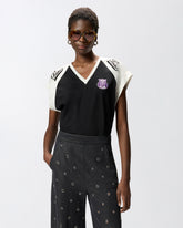 T-shirt with V-neck and branded patches -  | Pinko