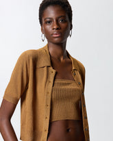 Cropped, short-sleeved cardigan with collar -  | Pinko