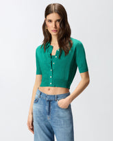 Cropped, short-sleeved cardigan with collar -  | Pinko