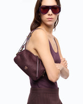 Fully rhinestoned mini suede-effect crossbody Boston bag - Dark Red | Pinko