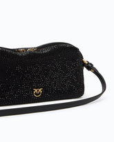 Fully rhinestoned mini suede-effect crossbody Boston bag - Black | Pinko