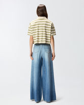 Cropped striped jersey polo with structured collar -  | Pinko