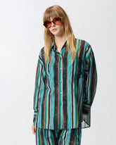 Cotton shirt with brushstroke-effect stripes -  | Pinko