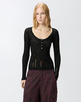 Lightweight ribbed cotton Henley sweater -  | Pinko