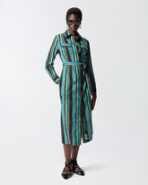 Cotton midi shirt dress with brushstroke-effect stripes -  | Pinko
